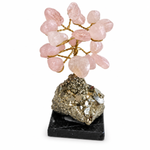 Arbre en Quartz Rose sur Base de Pyrite