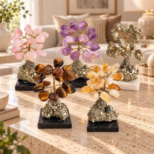 Ensemble de 5 Arbres en Pierres Naturelles et Pyrite
