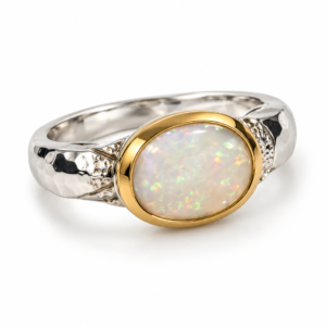 Bague en Opale et Argent avec Sertissage Plaqué Or