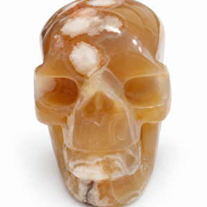 Crâne en agate fleur d’oranger — sculpture en pierre naturelle